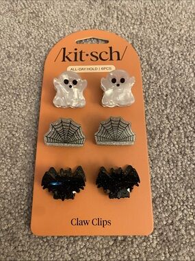 Kitsch White Ghost & Black Bat Halloween Claw Clips - 6 Pack
